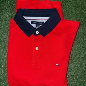 Tommy Hilfiger Red Polo with Navy Collar